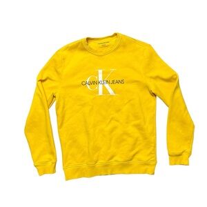 Calvin Klein Jeans Yellow Pullover Crewneck Sweatshirt Logo Unisex Small